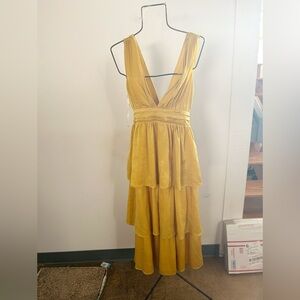 Lulus yellow ruffled midi dress‎